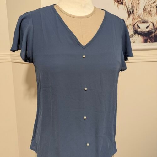 blouse bleu-grise avec perles SHEIN