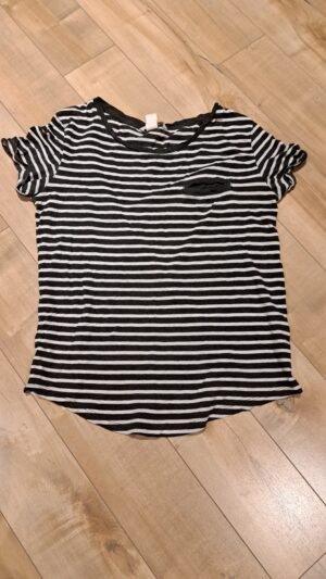 T-Shirt rayé blanc et charcoal- H & M - XS