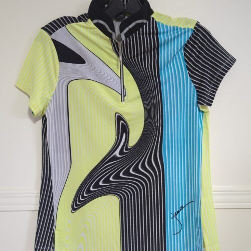 chandail de vélo 🚴‍♀️ , jaune fluo, bleu et noir